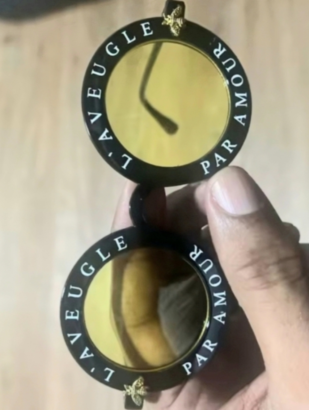 Black Round Sunglasses With Vintage Gold Bee Frames Yellow Granite Lens Kids